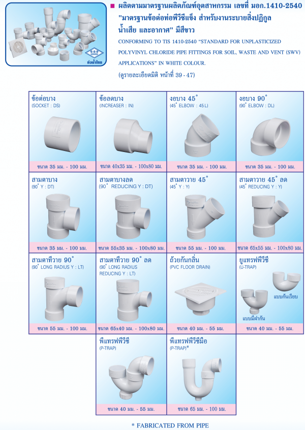 อุปกรณ์ข้อต่อท่อพีวีซีแข็งสำหรับใช้กับท่อระบายน้ำทิ้งและสิ่งปฎิกูล